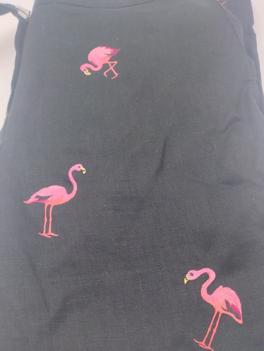 Black Deane & White Black Linen pants  with Embroidered Pink Flamingos.Size 8